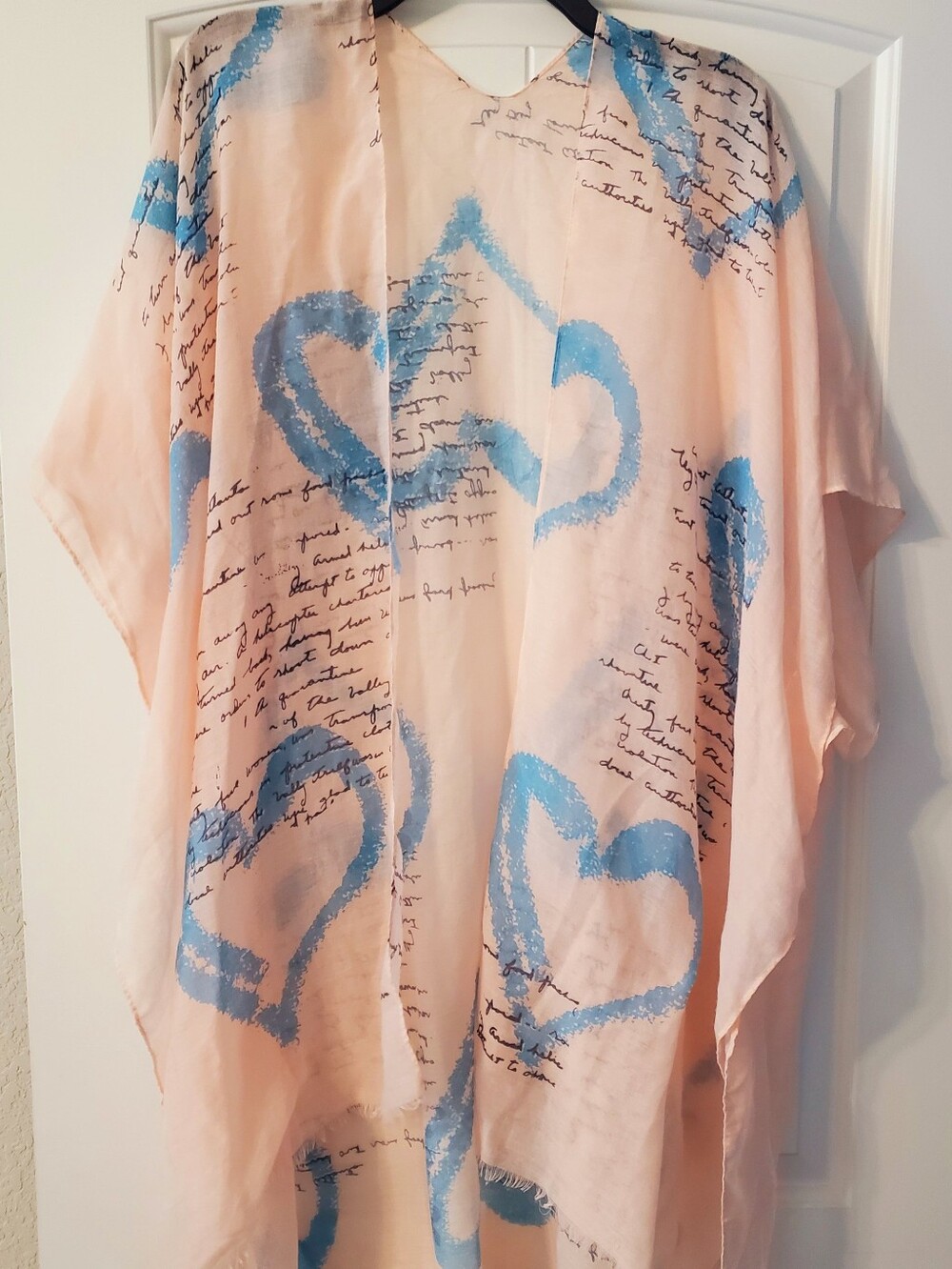 Peach Blue Heart Print Kimono Swim Cover-Up